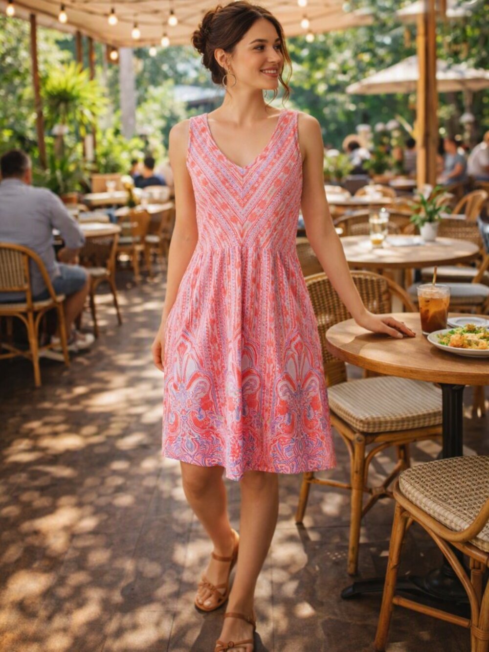 J McLaughlin Pink Orange Floral Print Sleeveless Shift Dress Small